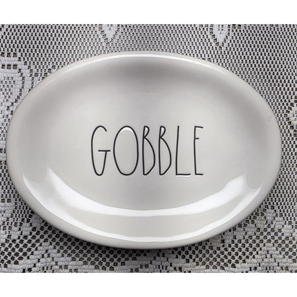 RAE DUNN ARTISAN BY MAGENTA GOBBLE THANKSGIVING 8" OVAL PLATE SET OF 4OUR